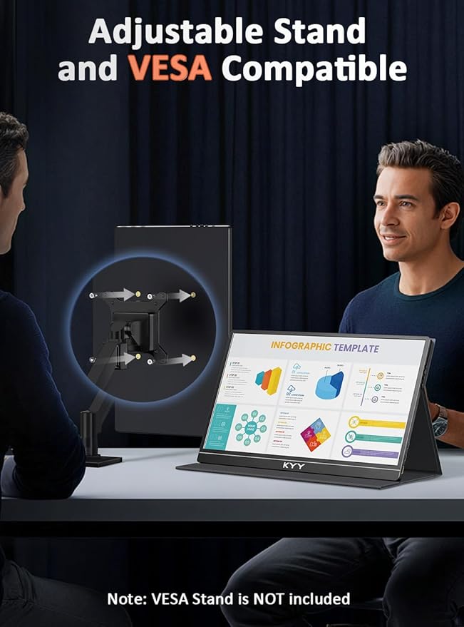 KYY 4K Portable Monitor 15.6" Portable Monitor for Laptop UHD IPS 3840X2160 External Screen with 100% sRGB & HDR Gaming Display for Laptop PS5/4 Xbox Switch with Speakers, VESA Compatible