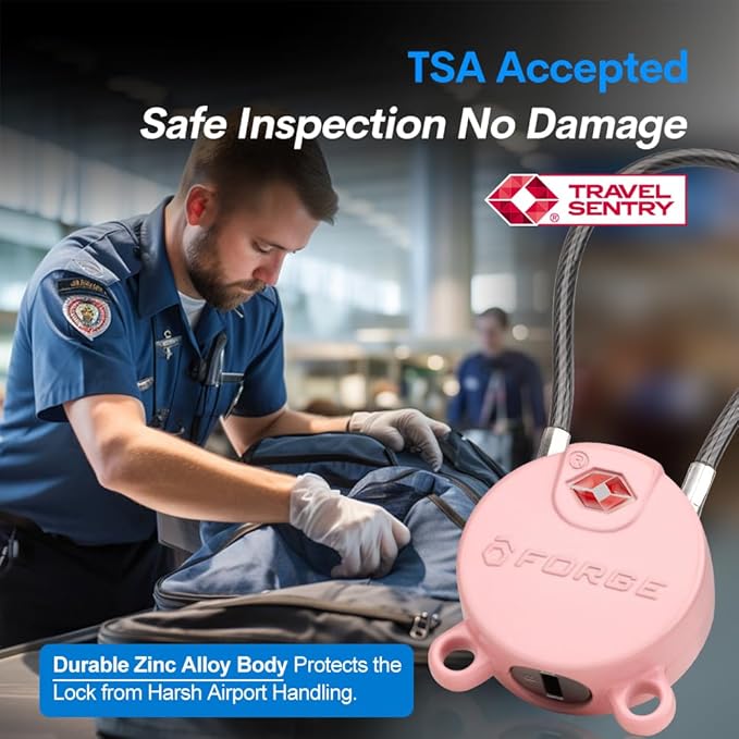 Forge TSA Approved Luggage Locks Ultra-Secure Dimple Key Cable Locks for Travel with Zinc Alloy Body- 2 Pink Locks