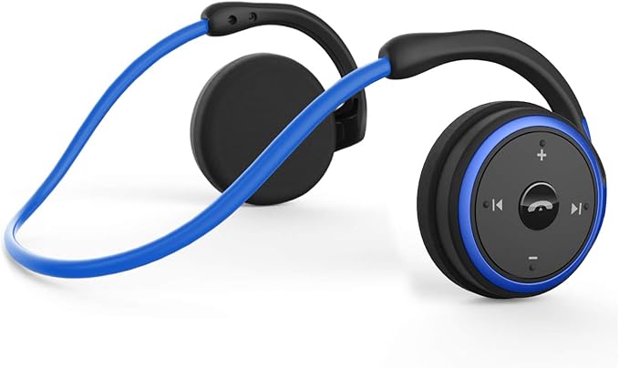 Small Bluetooth Headphones Wrap Around Head - Sports Wireless Headset with Built in Microphone and Crystal-Clear Sound, Foldable and Carried in The Purse, and 12-Hour Battery Life, Blue
