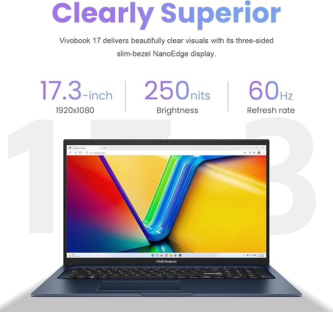 ASUS Vivobook 17 Laptop, 17.3" FHD Display, Intel Core i3, 20GB RAM, 1TB PCle SSD, Webcam, Wi-Fi, Bluetooth, HDMI, Windows 11 Home, Quiet Blue, Bundle with PCO Laptop Notebook Cooler