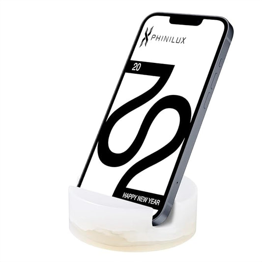 Luxury Marble Cell Marble Phone Stand, Phone Holder for Cellphone Tablet On Office Desk,Kitchen,Countertop, Nightstand,Round, Pearly Onyx