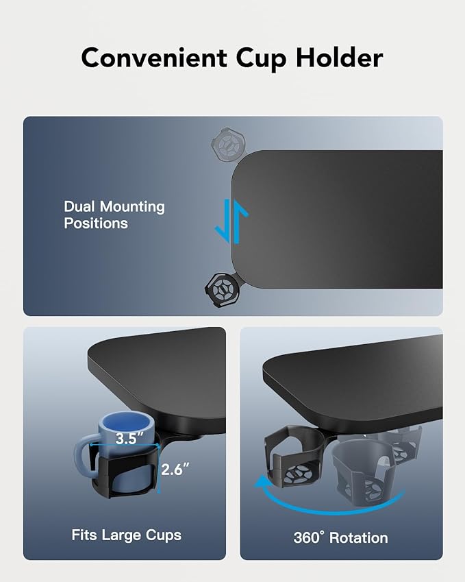 HUANUO Bedside Table with Wheels, Height-Adjustable Rolling Computer Cart, Overbed Table with Cup Holder, Pneumatic Laptop Standing Desk for Home Office, Black (31.5" x 17.7")