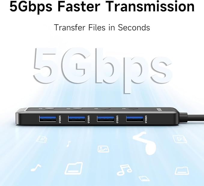 MOKiN USB 3.0 Hub, 5-Port Ultra Slim Data USB Extender with 4*USB A 3.0 Ports + USB C Power Port for Laptop, Chromebook, Dell Acer and More, 2FT Extended Cable…