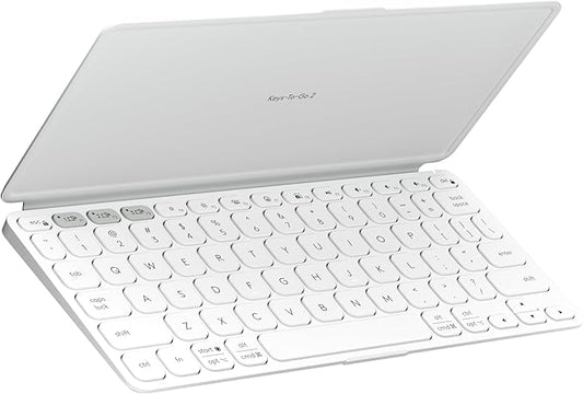 Logitech Keys-to-GO 2 Portable Compact Wireless Keyboard with Built-in Cover, Slim Tablet Keyboard for iPad, iPhone, Mac, Apple TV - Pale Grey