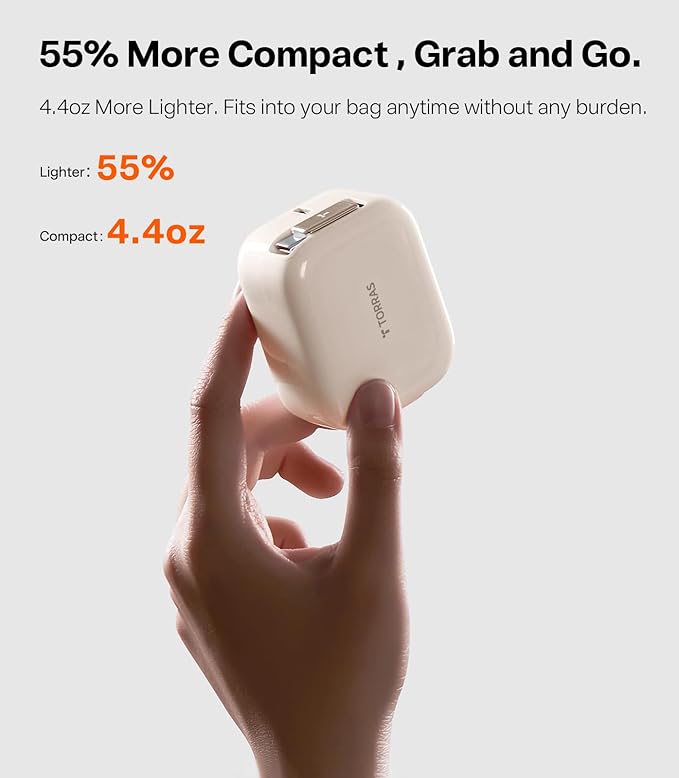 TORRAS FlexLine 40W for iPhone 17 Charger, Dual-Port USB C Charger Block with Retractable Cable, Fast Charging Type-C Power Adapter for iPhone 16/15/Samsung Galaxy S25 Ultra/S24, Gold