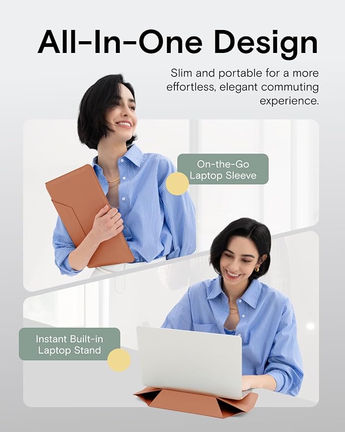 MOFT Laptop Carry Sleeve, 2-in-1 Laptop Bag & Stand for 14" MacBook Air/Pro & Dell/HP/Lenovo/Asus, Stylish Slim Computer Sleeve Bag with Expandable Storage for Computer Accessories, Class Nude