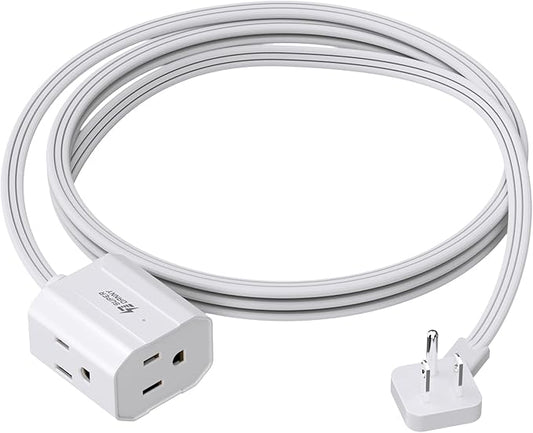 Extension Cord 6ft SUPERDANNY Mini Power Strip Ultra Right Angled Flat Plug for Tight Spaces,Indoor Extension with 3 Outlets,for Office Home Appliances,Non Surge Protector for Travel Cruise,White