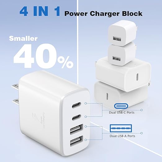 iPhone 17 Charger Cube Block,40W 2Pack 4Port PD USB C Charger Block Power Adapter+QC Wall Charging Plug Fast Charging Cube Multiport Brick for iPhone 17 Pro Max/iPhone 16/15/14/13/iPad Pro/Air/Samsung