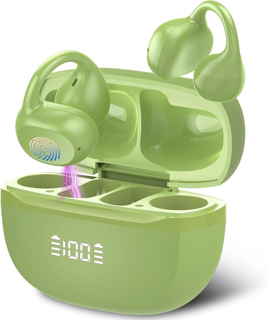 Open Ear Earbuds,Wireless Earbuds Bluetooth 5.4 Ergonomic Clip-On Ear buds, Bone Conduction Over The Ear Headphones 48H Playtime, Perfect Running Headphones for Sports IPX7 Waterproof Touch Controls