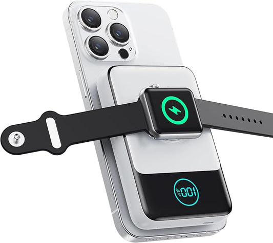 Magnetic Portable Charger for iPhone, 3-in-1 10800mAh Qi2 15W Wireless Power Bank with iWatch Charger,30W PD Fast Charging USB-C LCD Display Battery Pack for Magsafe,iPhone 16/15/14/13/12, Apple Watch