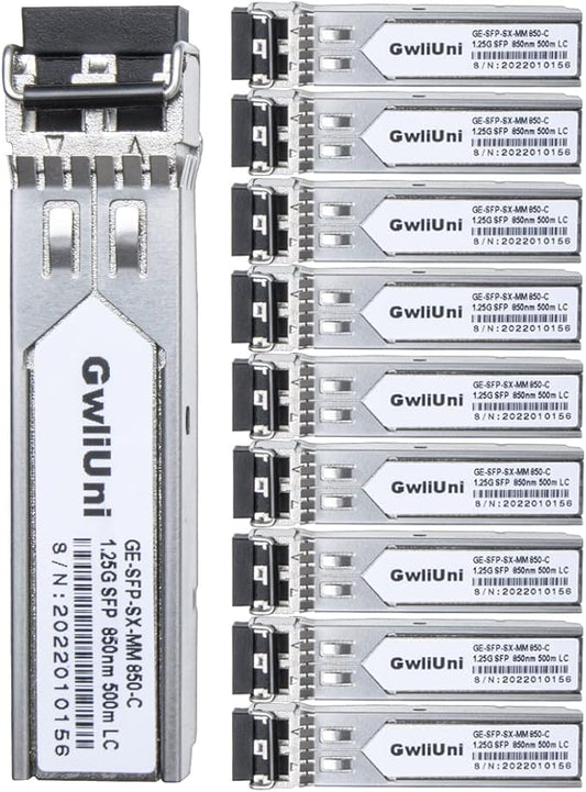 10Pcs 1.25G SFP Multi Mode Fiber Module Network Transceiver, SX MM 850nm 500m, Duplex LC Interface for Switch, Router, Firewall, Network Card, Media Converter etc