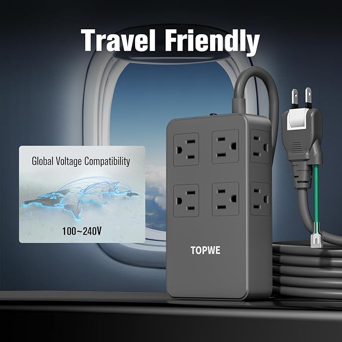 Power Strip Surge Protector with Multiple Outlets, Charging Station(100W Max), Flat Plug Extension Cord 10 Ft Long Cord, 8 Outlets & 4 USB Ports (2 USB C), Desk Charging Station for Home Office