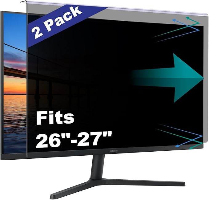 2 Pack Computer Privacy Screen Shield Compatible for 26/27 Inch 16:9 Widescreen Desktop Monitor - Anti Glare & Blue Light Filter - Hanging Design for Easy On/Off