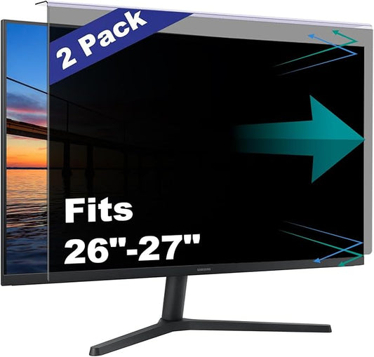 2 Pack Computer Privacy Screen Shield Compatible for 26/27 Inch 16:9 Widescreen Desktop Monitor - Anti Glare & Blue Light Filter - Hanging Design for Easy On/Off