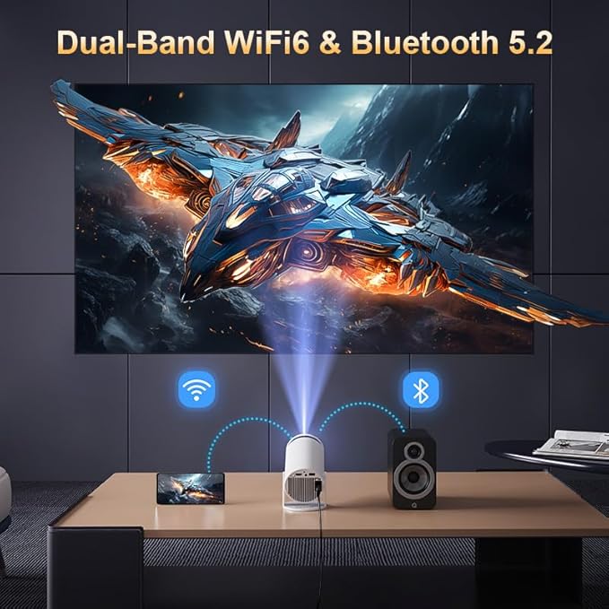 Mini Projector with Latest Android 13 - 2025 Portable Movie Projector with WiFi 6 Bluetooth 5.2: Built-in Apps, 4K/1080P Support, Auto Keystone, 180° Rotatable, 40"-130" Big Screen Video Projector