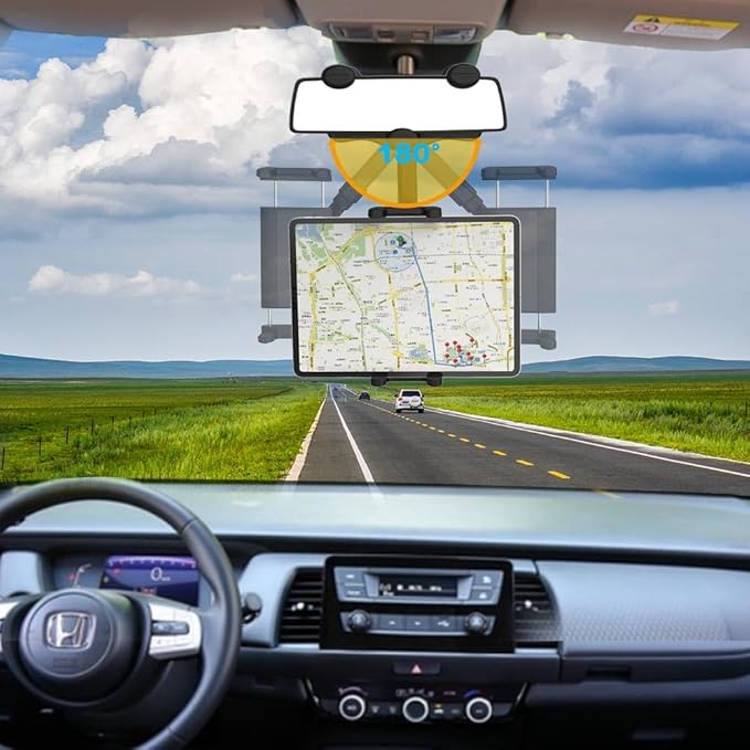 Car Rear View Mirror Phone Holder Tablet Mount for 4-13" iPad & Cell Phone, 360° Rotatable Retractable Car Truck Holder Rearview Mount for iPad Pro 12.9 Air Mini, Galaxy Z Fold 4 3, iPhone etc