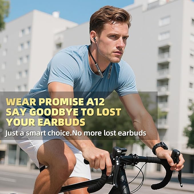 A12 Wireless Neckband Bluetooth 5.3 Earbuds - 60H Playtime, Built-in OTG Fast Charger, Noise-Isolating Earphones for Sports/Workout,Gaming/Calls Comfortable Lightweight Headphones Technology.