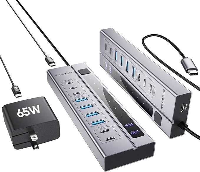 9 in 1 Powered USB C Hub, USB 3.2 Data Hub with 65W PD Power Adapter, 3 USB-C 10Gbps, 4 USB-A 5Gbps, 2 24/45W Type-C PD Charging Ports USB Hub