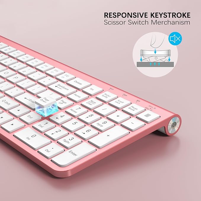 JOYACCESS Pink Wireless Keyboard,USB & Type C 2-in-1 Receiver, Full-Sized Ergonomic Computer Keyboard with Cover,Compatible with Windows/Mac/PC/Laptop