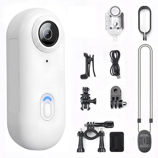 4K Thumb Action Camera | 128G Sports Camera for POV Photoshooting: Waterproof Sports Camera The Size of a Thumb Suitable for Running Cycling Swimming Hiking Adventure Etc (White)