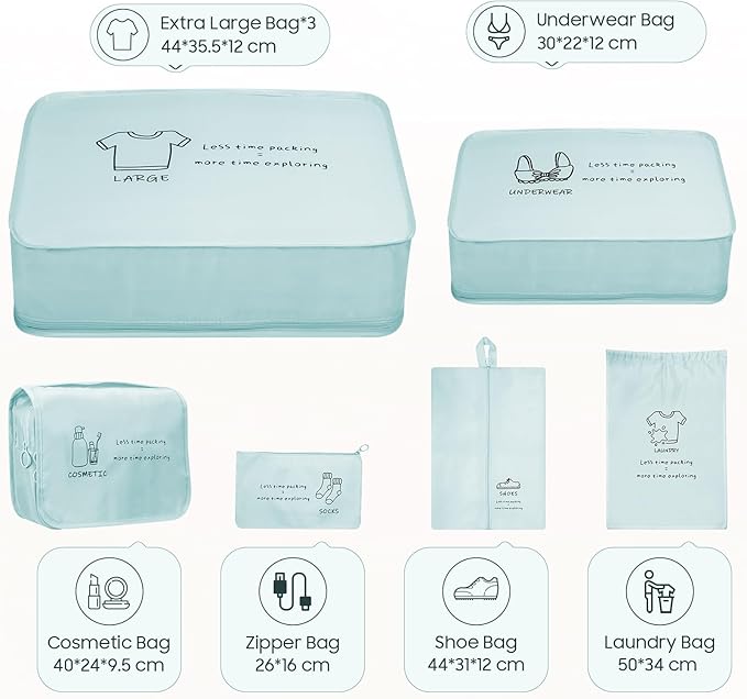 8 Set Packing Cubes for Travel Essentials - Luggage Organizer Bags with Hanging Toiletry & Shoe Bag for Suitcase, Travel Cubes for Packing