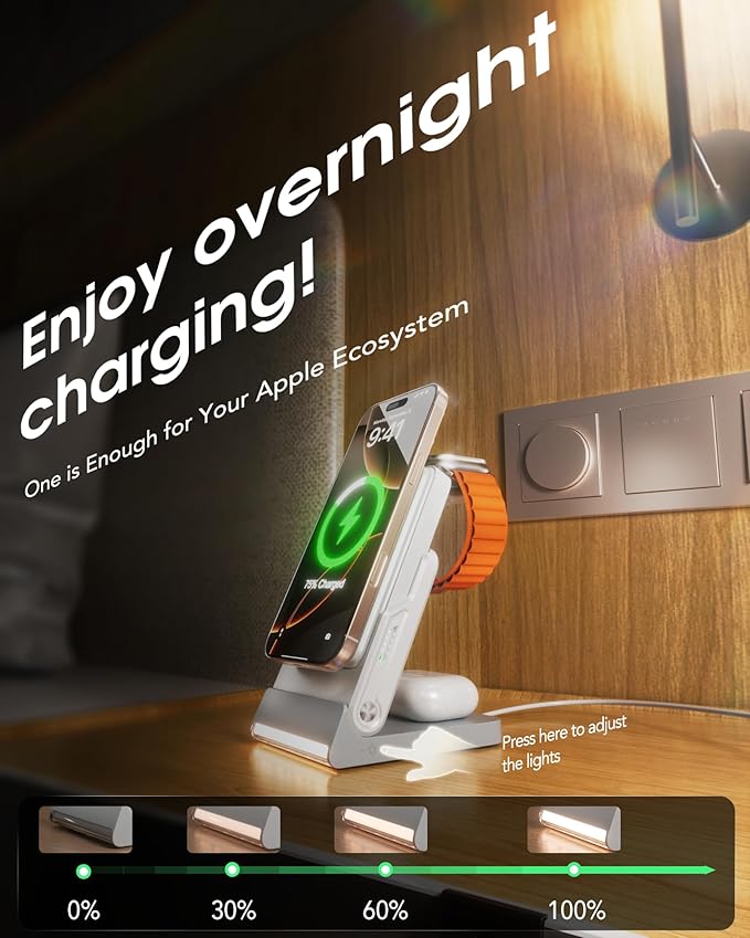 Magnetic Power Bank with MagSafe, 10000mAh Portable Battery Pack for iPhone 17, 5 in 1 Foldable Charging Station with iWatch Charger for i Phone 17/16/15/14&AirPods, Wireless Travel Gift for Men&Women