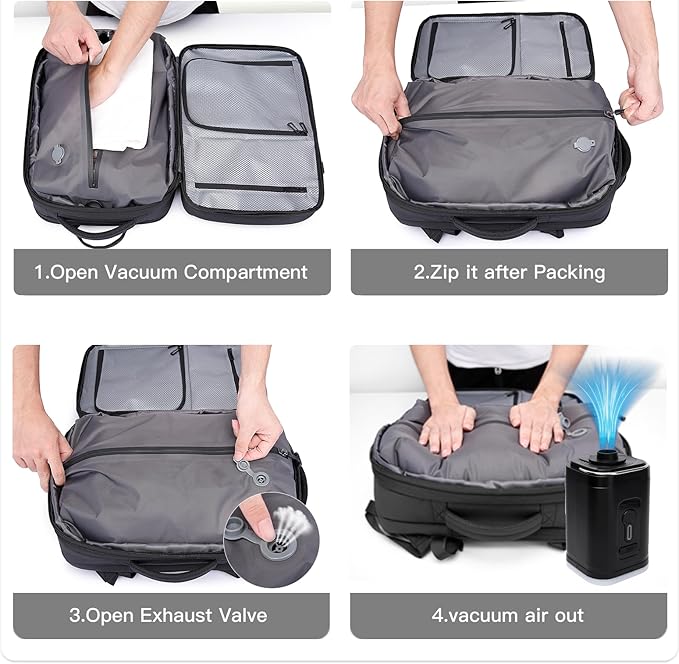 BANGE Backpack with Anti-Theft Vacuum Compression Travel Backpack,Expandable Backpacks with Pump for Airplanes