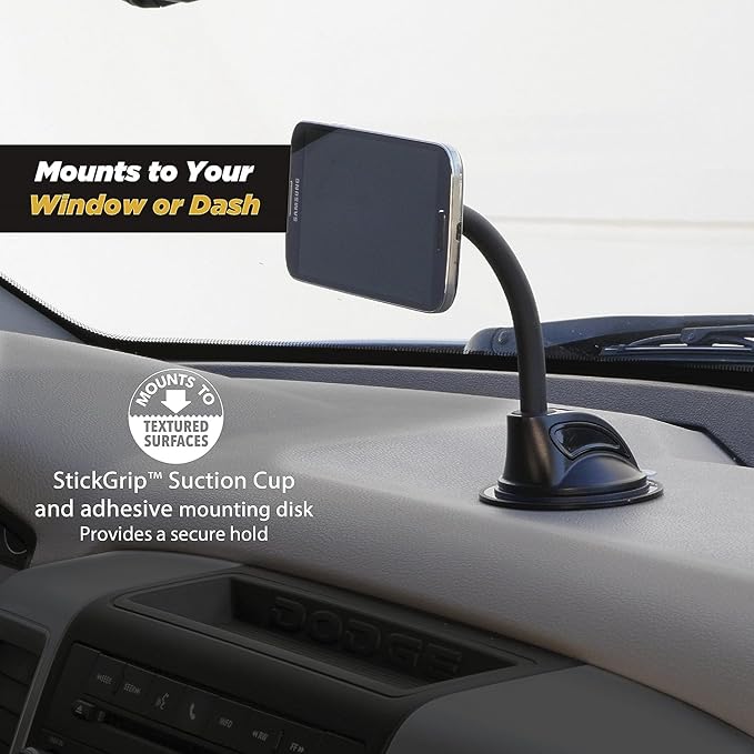Scosche MAGWDM-2PXCES0 MagicMount Flex Neck Suction Cup Car Phone Mount for Dashboard/Windshield, 360° Adjustable Magnet Head Universal Cell Phone Holder for iPhone, Samsung & All Devices (Pack of 2)
