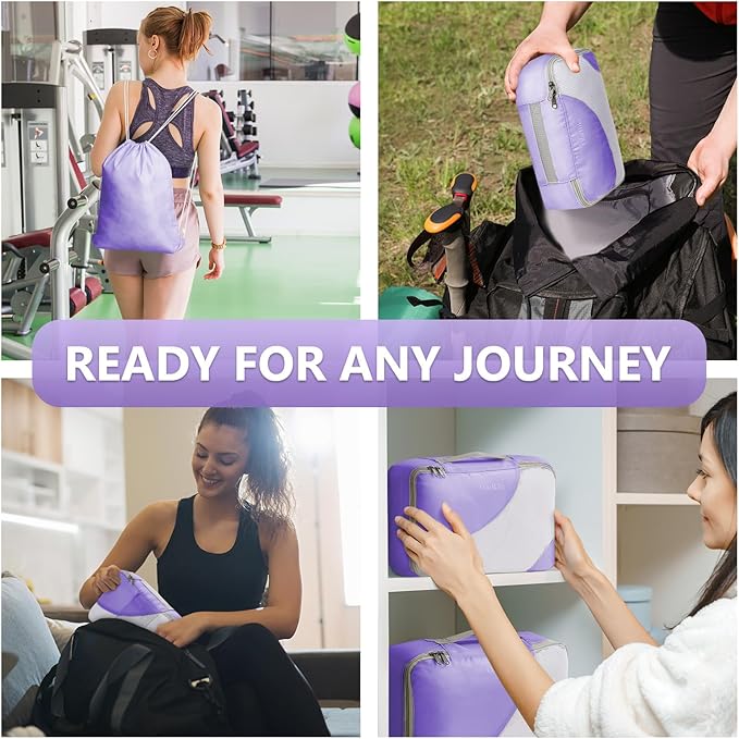 8 Set Packing Cubes for Travel, Gifts for Women Mom,Anti-Tearing Suitcase Organizer for Luggage with Shoe & Hanging Toiletry Bag,OlarHike Vacation Essentials & Accessories for Cruise Ship,Purple