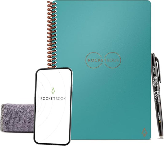 Rocketbook Core Reusable Spiral Notebook, Executive Size 6x8.8, Teal - Dotted Pages, App-Connected, Erasable, Durable Cover, Ideal for School, Work, and Creative Projects