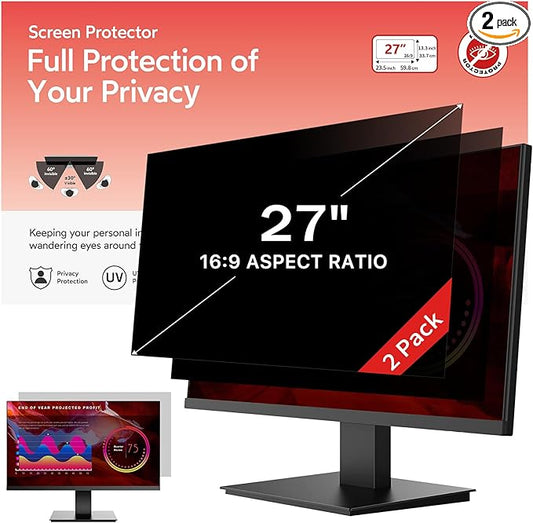 bersem 2 Pack 27 inch Removable Computer Privacy Screen Filter for 16:9 Ratio Monitor, Anti-Spy, Anti-Glare, Anti-Scratch, UV-Blocking