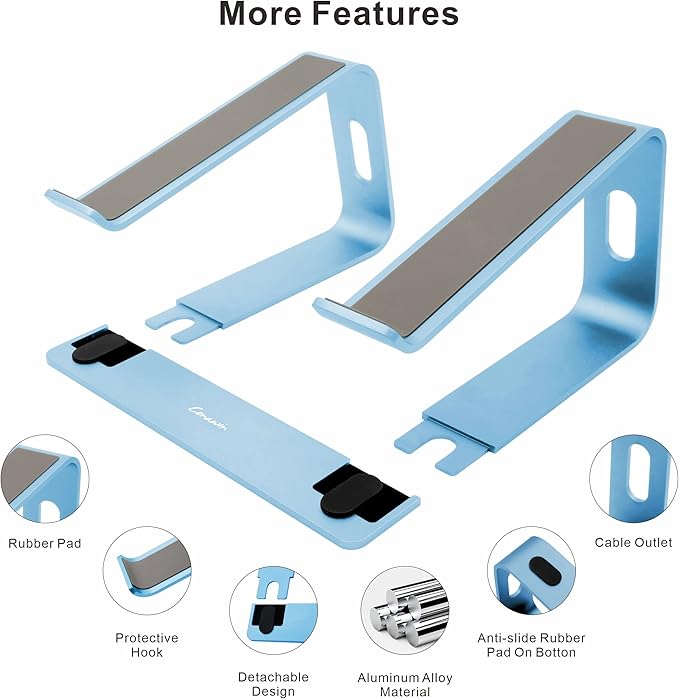 Ergonomic Aluminum Laptop Mount - Detachable Riser Stand Compatible with MacBook Pro/Air HP Lenovo Samsung Dell, All 10-17.3" Laptops (Sky Blue)