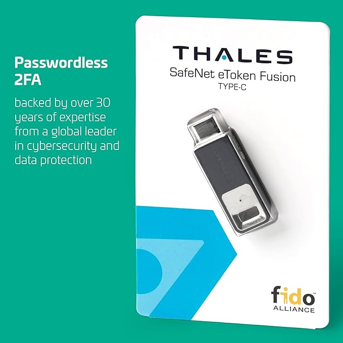 Thales - SafeNet eToken Fusion - Phishing-Resistant FIDO2 Certified Security Key for Digital certificates or FIDO2 authentication to Web apps and desktops - USB-C