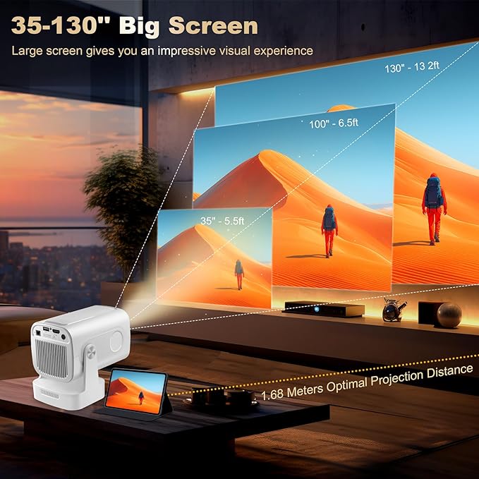 Mini Projector with WiFi & Bluetooth - 4K Supported Portable Smart Projector, Auto Focus 1080P, 5W Speaker, Built-in Apps, Voice Control for Indoor/Outdoor Movies