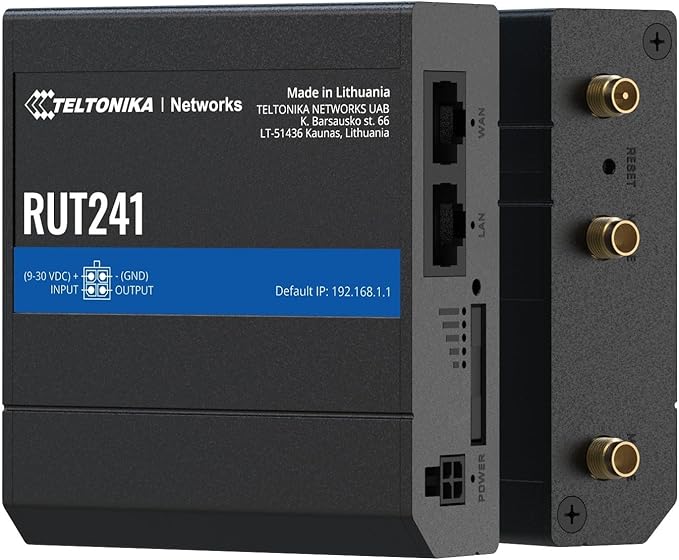 Teltonika RUT241 Industrial 4G LTE Router – Compact & Rugged Wireless Router with Ethernet, WiFi, VPN, RMS Support, Remote Monitoring, and IoT Connectivity (RUT241098000)