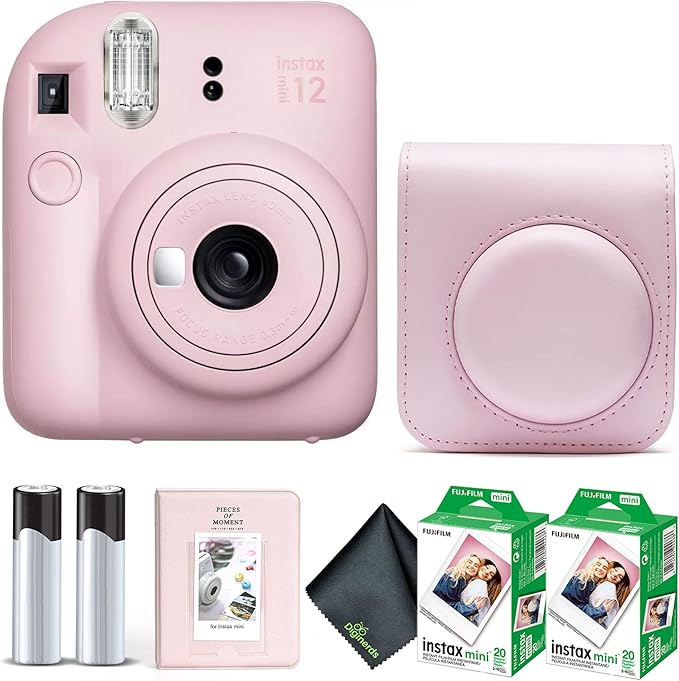 Fujifilm Instax Mini 12 Instant Camera Blossom Pink Bundle with Fuji Instax Mini Film Value Pack (40 Sheets) + Protective Carrying Case + Photo Album + Microfiber Cleaning Cloth