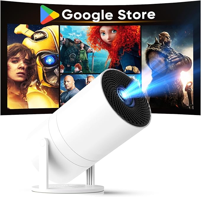 [Google Play Store & Voice Control] WISHOLY Mini Projector with WiFi and Bluetooth, Built-in Streaming Apps, Portable Movie Projector with 180° Rotatable for Outdoor, Home Theater, Movie Night