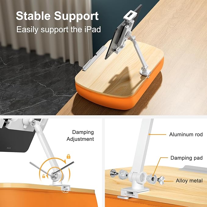 Cozy Kindle Pillow Stand with 360° Adjustable Tablet Holder, Wooden Panel, iPad Stand for Hands Free Reading in Bed, Couch, Sofa, Compatible with 4.7"-13" Kindle, iPad, Phone, up to 14"Laptop