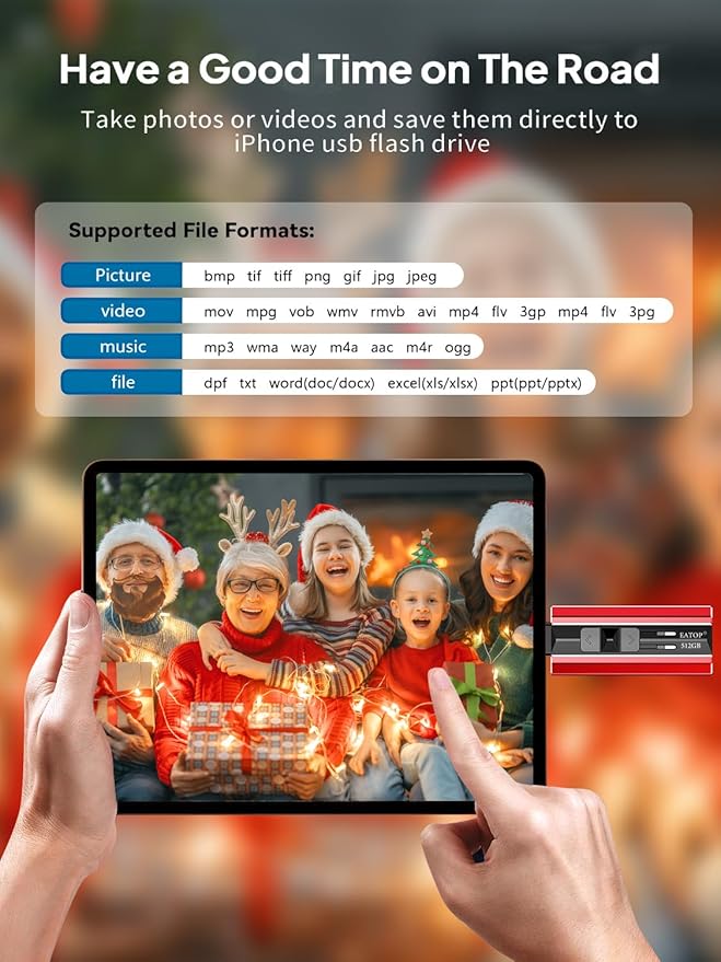 512GB Flash Drive Intended for iPhone iPad Android and Computers, 4 in 1 Photo Stick for Phone Memory Storage Easily Backup Photos Videos, Plug and Play, No Application Required (Red)