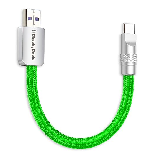 chubbycable Cute Chubby 120W Short USB C Cable Power Bank Fast Charging Cable Nylon Braided Charger Cord Compatible with iPhone 17-15 Series iPad, Green, USB-A to Type-C, 0.82FT