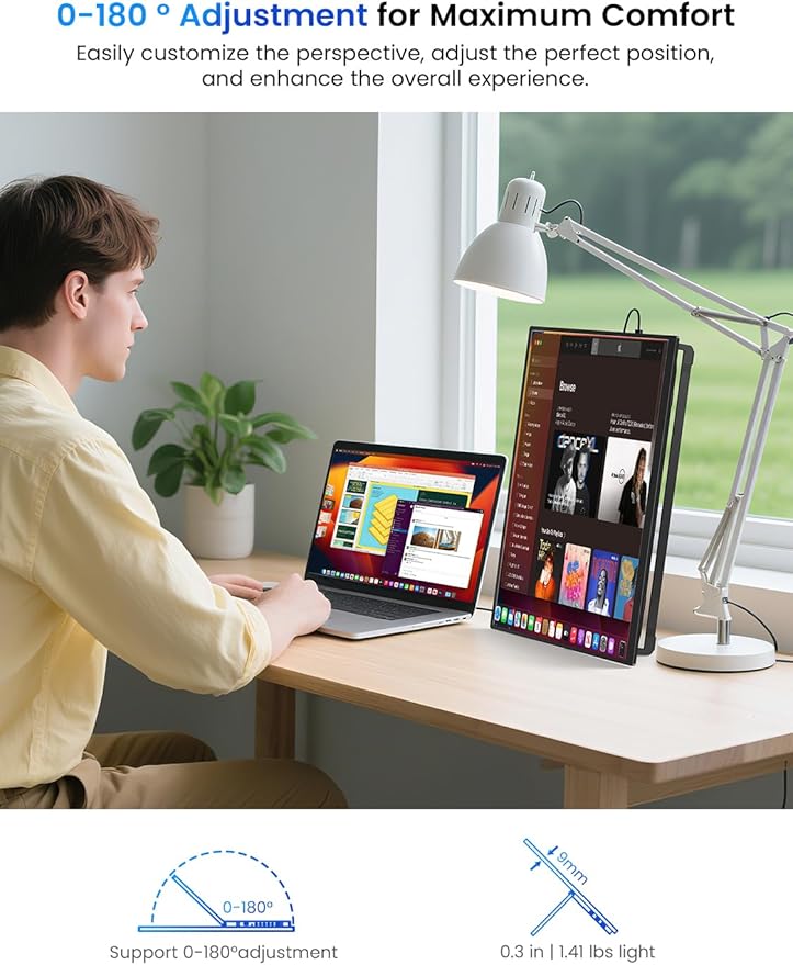 UPERFECT Portable Monitor 15.6", 125% sRGB Ultra-Slim Laptop Monitor with Protective Sleeve, Built-in Adjustment Stand | Speaker | VESA, HDMI USB-C Plug & Play Second Screen for Phone Game Console