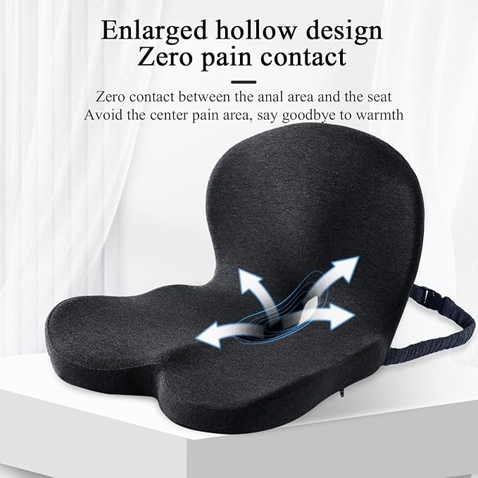 Seat Cushion for Truck Driver, Memory Foam Truck Seat Cushion with Adjustable Strap – Ergonomic Back Support & Sciatica Relief for Long Drives, Semi Truck Accessories, Dark Gray