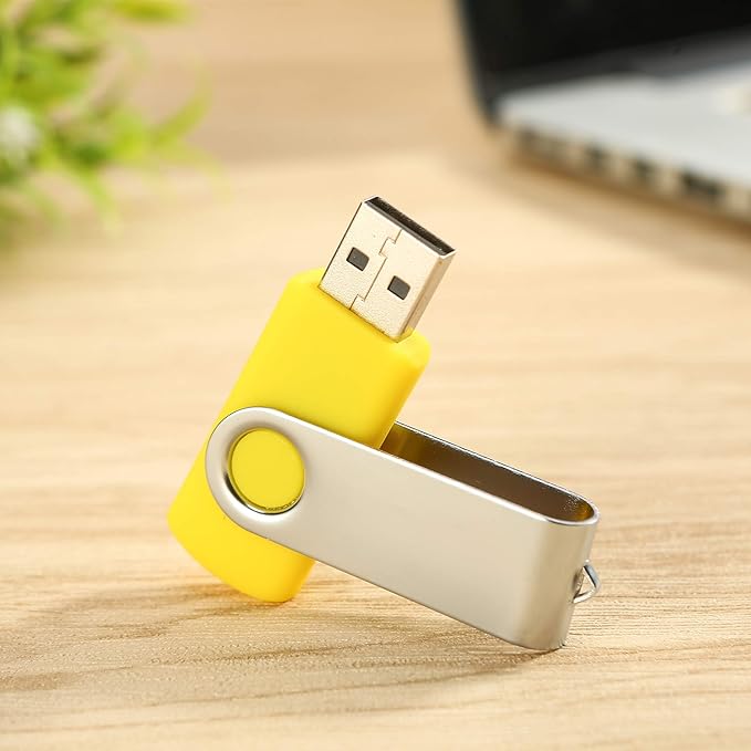 10pcs 32GB USB Flash Drives, Alihelan USB 2.0 Thumb Drive Pen Drive Bulk Swivel Memory Stick 32 GB Fold Storage Jump Drive Zip Drive, 10 Pack Yellow