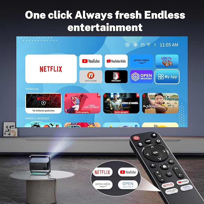 Smart Projector 1080P 4K Support with WIFI 6 and 2-Way Bluetooth 1500ANSI Auto Keystone Electric Focus Mini Projectors Home Theater Movie Outdoor Portable Projector (Black)