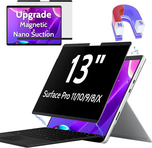 Magnetic Privacy Screen for Surface Pro 11/10/9/8/X 13 Inch, Removable Anti Blue Light Glare Filter, Black Security Private Apy Block Protector
