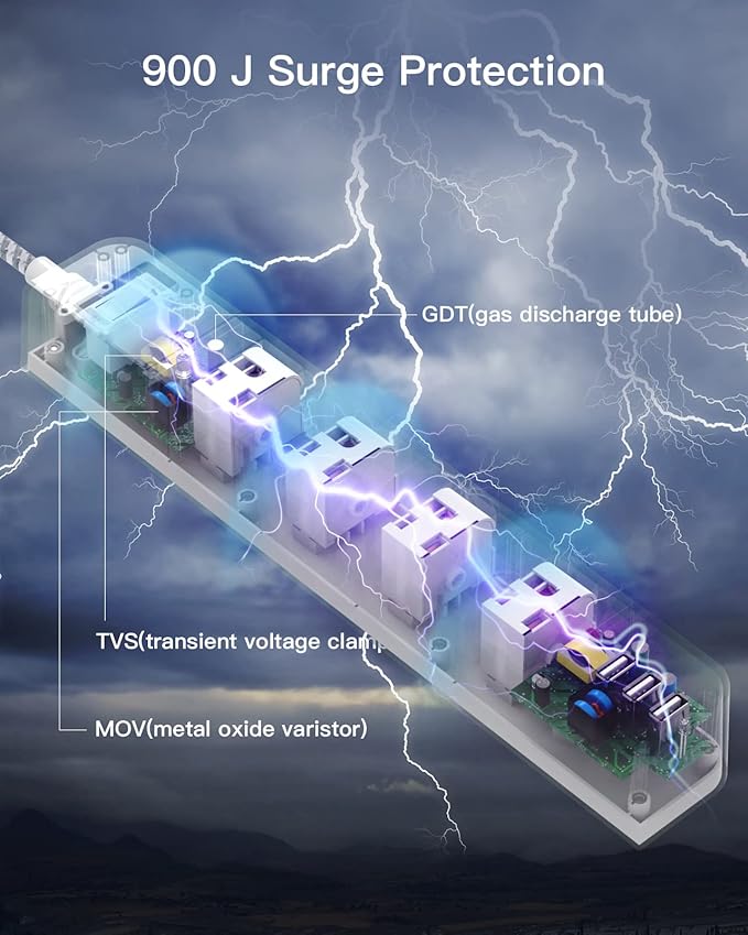 One Beat 15 ft Extension Cord,Power Strip Surge Protector 8 Widely AC Outlets 3 USB,Flat Plug,Desktop Charging Station with Overload Protection,Wall Mount for Home,Office,Travel,Computer ETL Listed