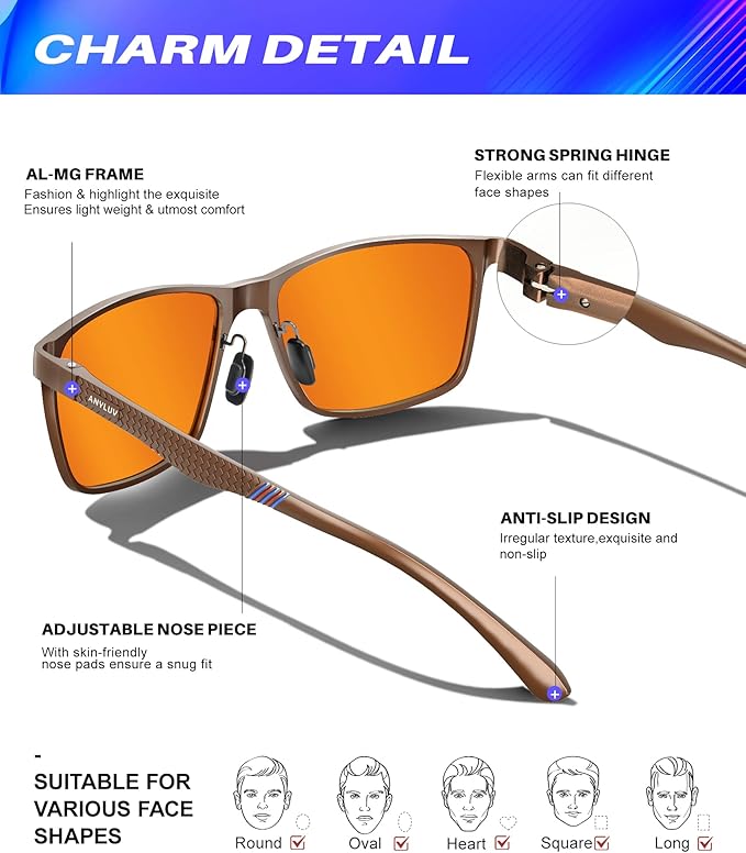 ANYLUV Blue Light Glasses Men, Relieve Eyestrain and Eye Protection, Al-Mg Metal Computer Blue Light Blocking Glasses