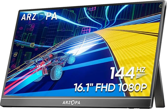 ARZOPA 16.1'' 144Hz Portable Gaming Monitor, 106% sRGB 1080P FHD Kickstand Portable Monitor with HDR, Ultra Slim, Eye Care, External Second Screen for Laptop, PC, PS5, Mac, Xbox-Z1FC