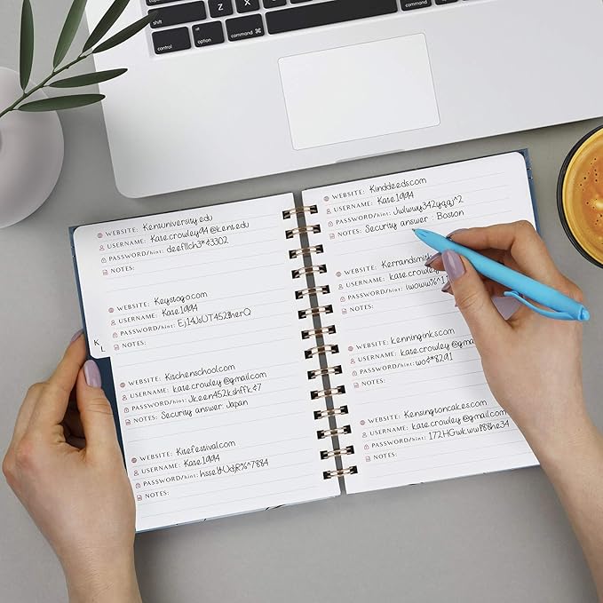 PLANBERRY Password Book Premium – Alphabetized Internet Address Organizer with A-Z Tabs – Website & Computer Password Keeper with Alphabetical Tabs – 6.2x7.7″, Hardcover (Ocean Depths)