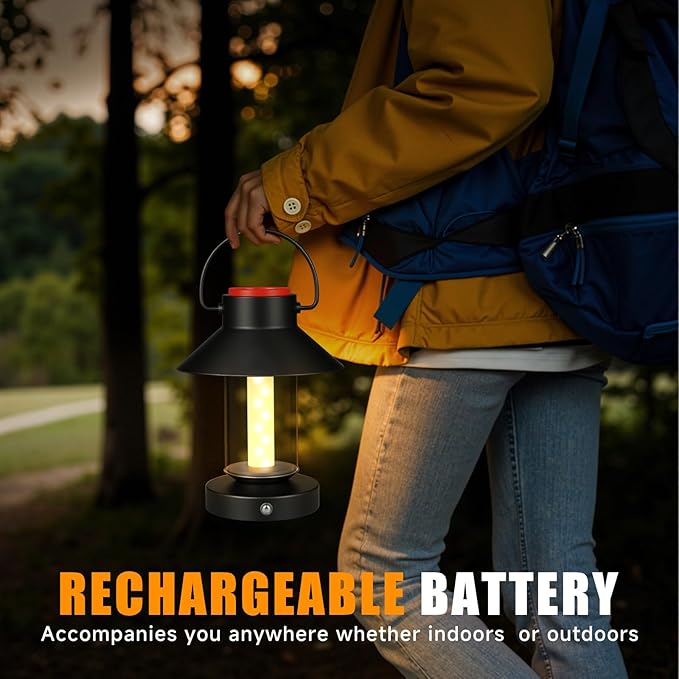 LED Cordless Table Lamp, Portable Metal Rechargeable Outdoor Table Lamp, Touch Dimming Lamp Battery Powered Small Desk Lamp Decor for Patio, Bar, Coffee Shop,Camping Lantern - Black